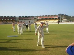 Paul Stafford walking off pitch after his 5'for at Beajour Stadium