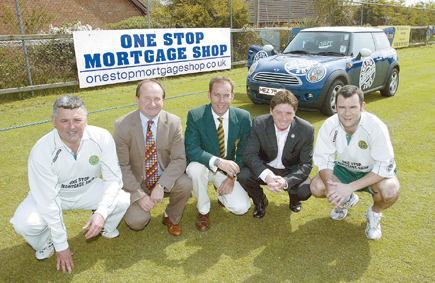 Tournament Organiser Robin Haire, Norman Mawhinney (One Stop Mortgage Shop) Club Chairman Ian Carser, Phillip Davidson (One Stop Mortgage Shop), 1st XI Captain Peter Shields