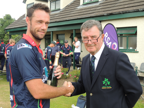 Cricket Ireland President Robin Walsh and MOM Nigel Jones