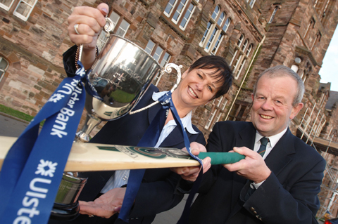 Andrea Buchanan (Ulster Bank) and Richard Johnson (NCU) at the draw for the Schools Cup
