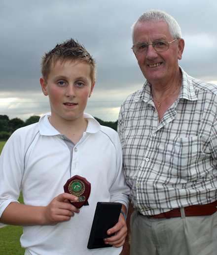 MOM Gary McClintock from Donemana receives his award from David Caldwell
